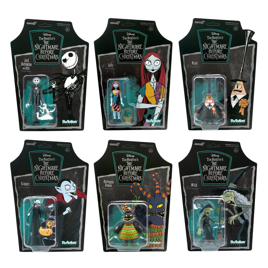 Super 7 Nightmare Before Christmas ReAction Figures - Set Of 6 3 Super 7 Nightmare Before Christmas ReAction Figures - Set Of 6